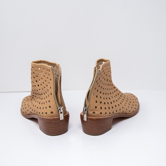 Loeffler Randall Lone Genuine Leather Perforated Open Toe Ankle Block Heel Boots - Picture 3 of 4